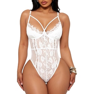 Buitifo Women Sexy Bodysuit Lingerie One Piece Babydoll | V Neck Teddy Sheer Lace Tank Top See Through Camisole Snap Crotch(White)