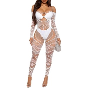 Buitifo Women Sexy Hollow Out Fishnet Bodysuit Lingerie Body Stocking Nightwear(Dzj-white)