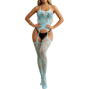 Buitifo Women Sexy Hollow Out Fishnet Bodysuit Lingerie Body Stocking Nightwear(Gb-lightblue)
