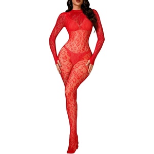 Buitifo Women Sexy Hollow Out Fishnet Bodysuit Lingerie Body Stocking Nightwear(Red-lb)