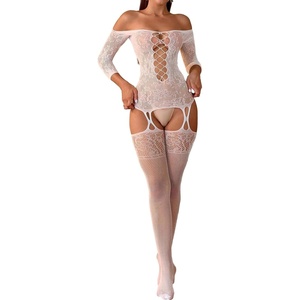 Buitifo Women Sexy Lingerie Fishnet Tights Bodystocking Mini Top Attached Stockings(By-white)