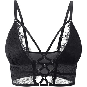 Buitifo Womens Cami Bra Criss Cross Eyelash Crop Top Bra Sexy Vest Bralette Busiter Lingerie(Black)