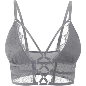 Buitifo Womens Cami Bra Criss Cross Eyelash Crop Top Bra Sexy Vest Bralette Busiter Lingerie(Grey)