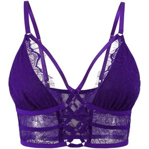 Buitifo Womens Cami Bra Criss Cross Eyelash Crop Top Bra Sexy Vest Bralette Busiter Lingerie(Purple)