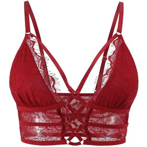 Buitifo Womens Cami Bra Criss Cross Eyelash Crop Top Bra Sexy Vest Bralette Busiter Lingerie(Red)