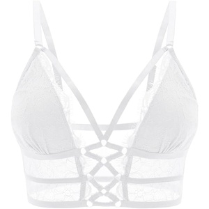 Buitifo Womens Cami Bra Criss Cross Eyelash Crop Top Bra Sexy Vest Bralette Busiter Lingerie(White)